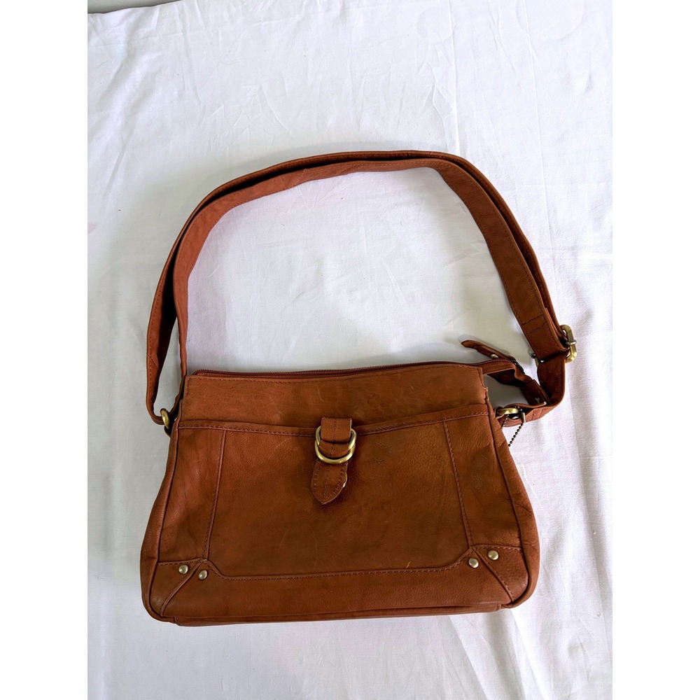 Vintage Cognac Leather Crossbody Bag Boho Minimalist Western Cowhide Rustic Bag